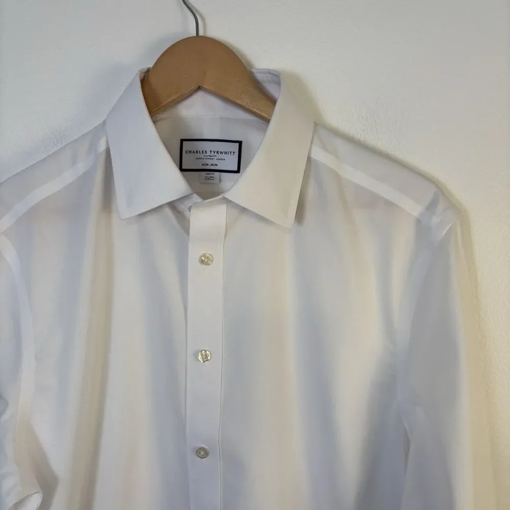 Charles Tyrwhitt Dress Shirt Mens 16/34 Solid White Slim Fit Business Casual